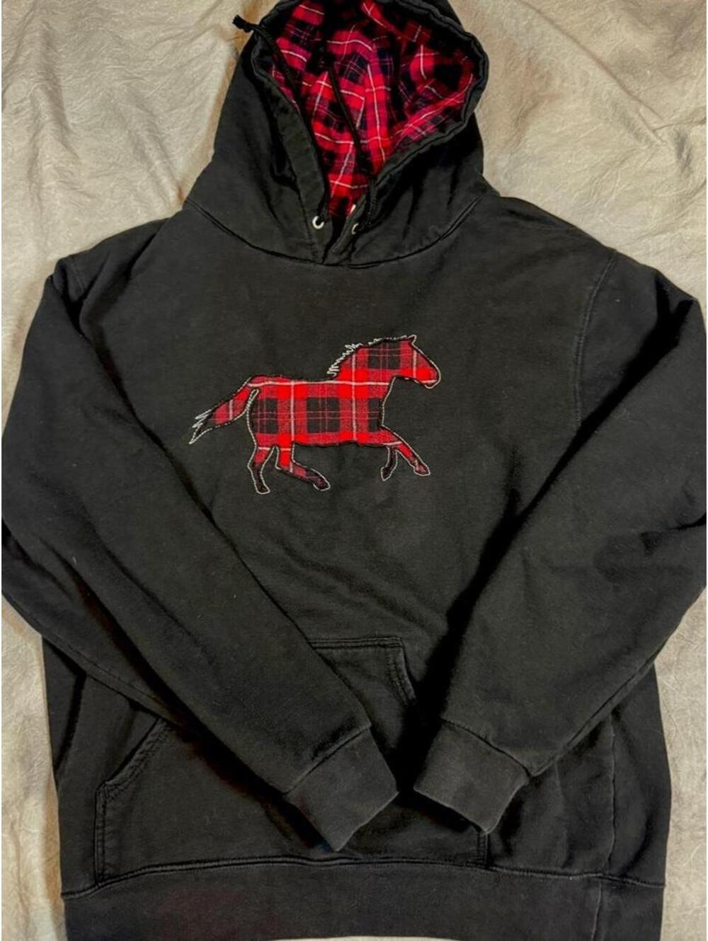 Boxercraft Heavyweight Plaid Horse Appliqué Hoodie, equine, retro